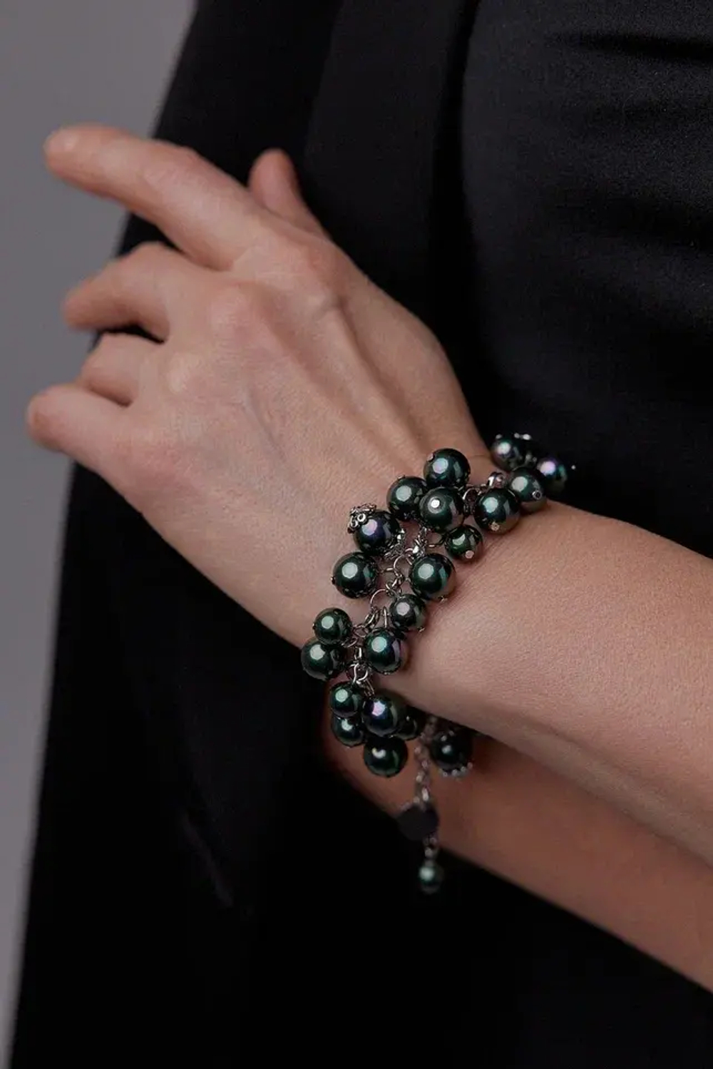 Браслет Currant зеленый жемчуг, оттенок серебро