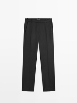 Massimo Dutti Брюки прямого кроя из смесового льна, черный