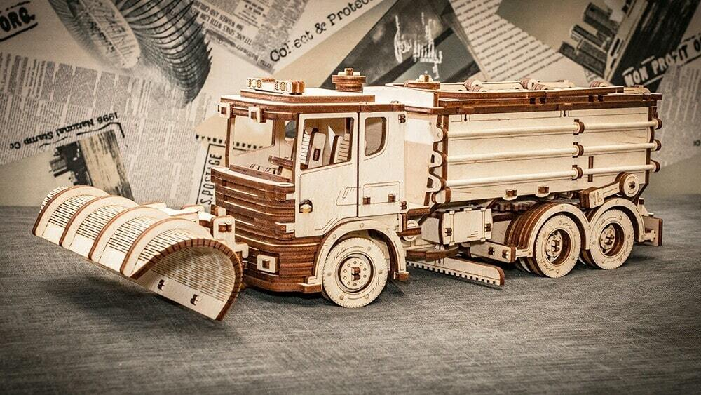 Снегоуборочная машина (Snow Truck) от EWA - Деревянный конструктор, сборная механическая модель, 3D пазл