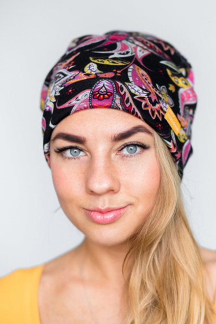 Шапка пейсли-огурцы (цвет - серый + голубой)