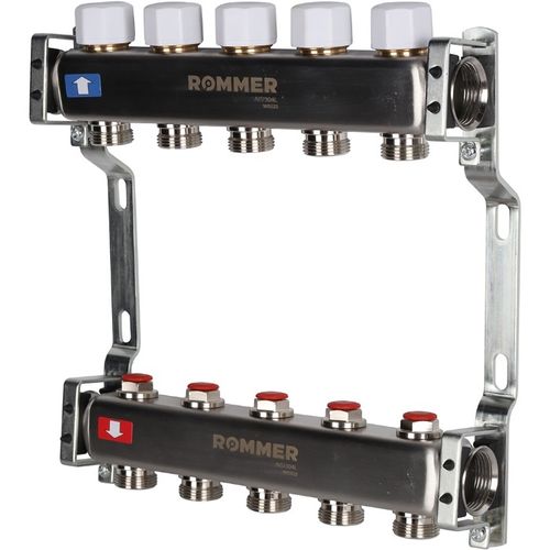 Коллектор Rommer 1"x3/4" на 5 контуров с запорными клапанами (нерж. сталь) RMS-3200-000005