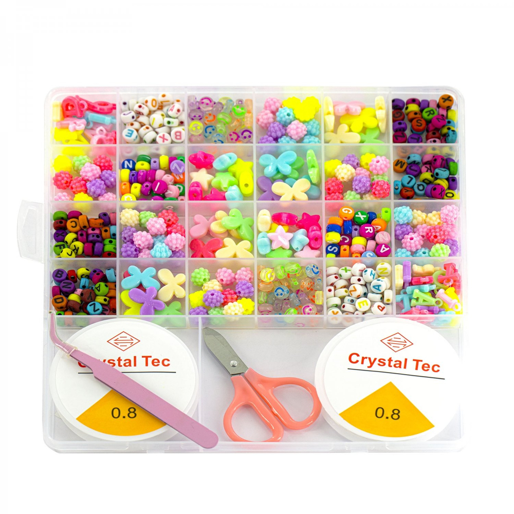 Набор для создания украшений-бусины Alingar, 200х190х18мм, "Color magic", 8 вид.бус., подвес., пинцет, ножницы, 2х7 м леска, пластик.пенал с европод.