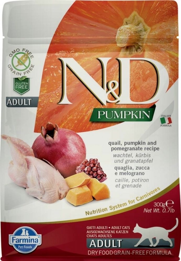 Сухой корм Farmina N&amp;D Pumpkin Cat Adult беззерновой с перепелом и тыквой для кошек 300 г