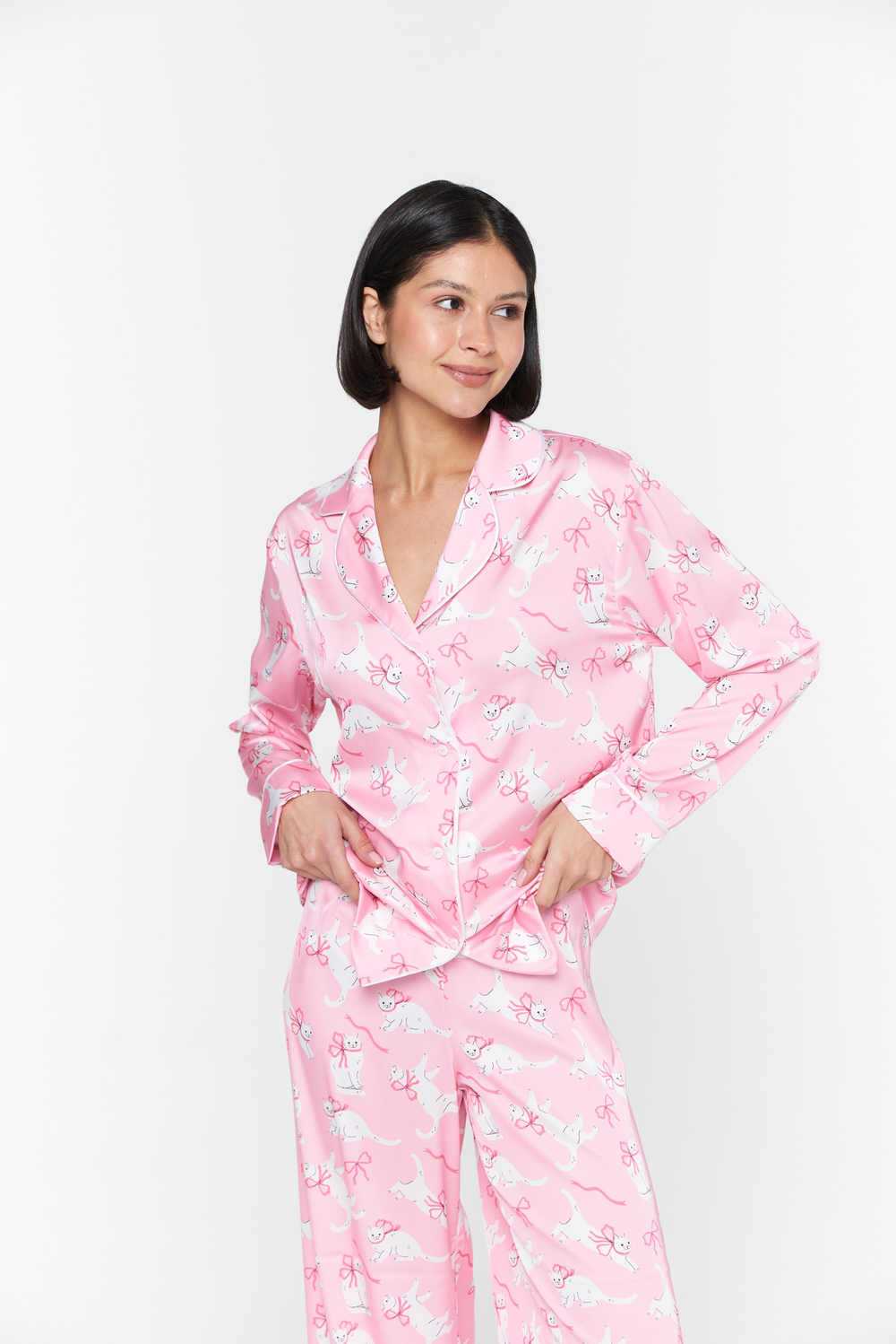 Шеклвая пижама розовые кошечки - S размер