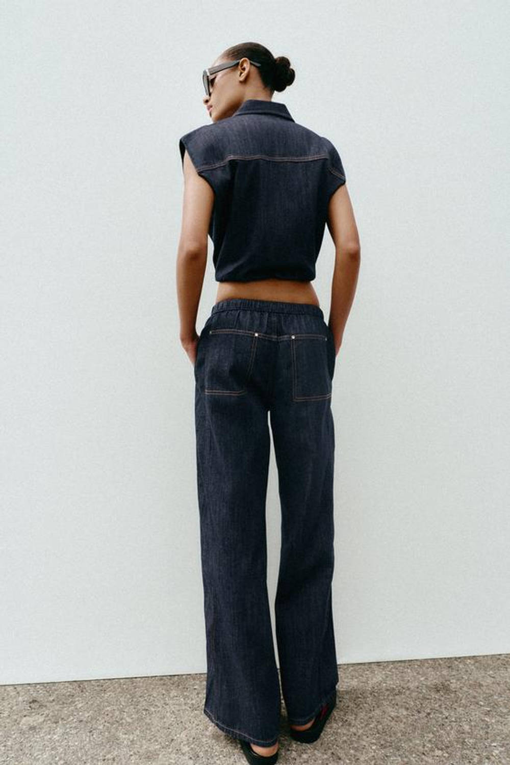 ZARA ДЖИНСЫ Z1975 JOGGER WIDE LEG СО СРЕДНЕЙ ПОСАДКОЙ, СИНИЙ