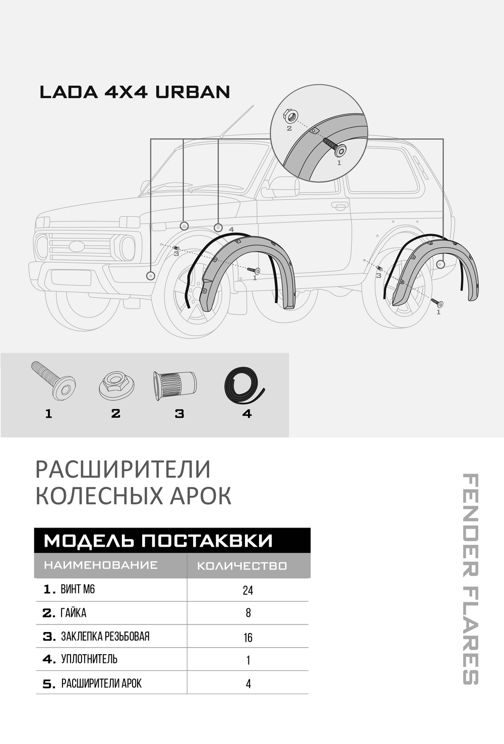 Расширители резанных арок колес Урбан Нива 4х4/Легенд 3дв. Вылет: 4 см