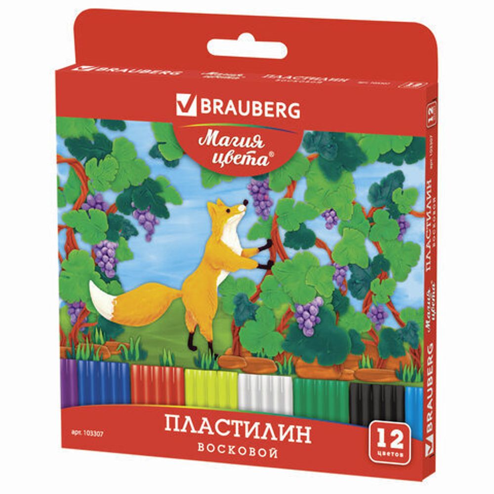 Пластилин восковой BRAUBERG "МАГИЯ ЦВЕТА", 12 цветов, 180 г, со стеком, европодвес, 103307