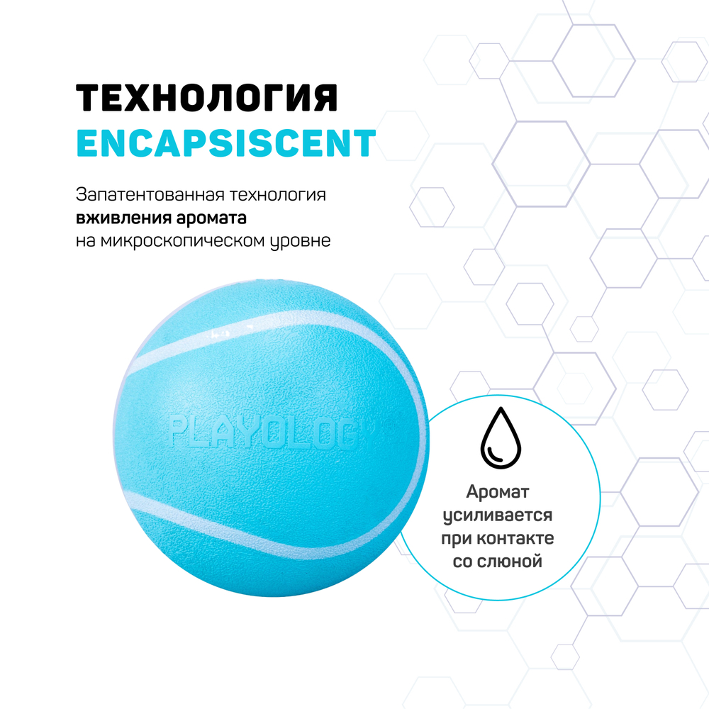 Playology жевательный мяч SQUEAKY CHEW BALL 8 см для собак средних и крупных пород с пищалкой и с ароматом арахиса, цвет голубой