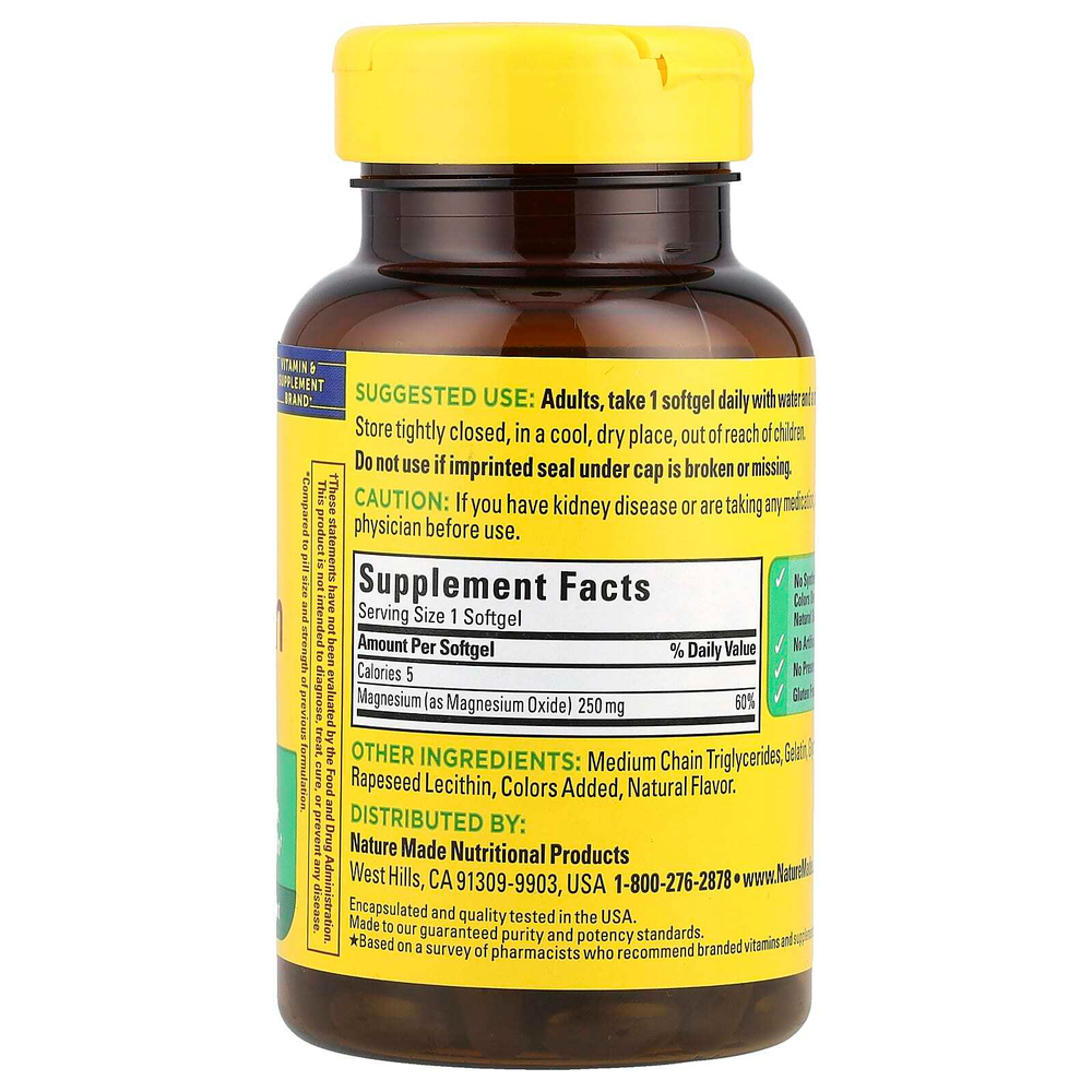 Nature Made, Магний, 250 мг, 90 мягких таблеток