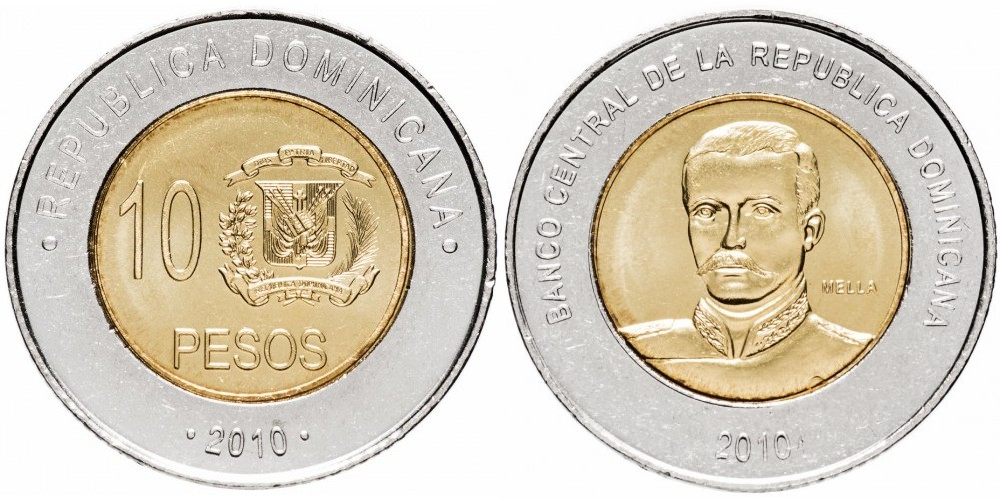 Доминикана 10 песо, 2005 - 2016 Матиас Рамон Мелла XF