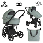 Детская коляска Roan Sol Кожа 3 в 1 с автокреслом Avionaut Silver Black RSL/2023 Misti Mint/Grey/руч. Серый