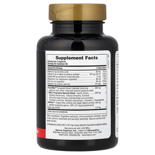 NaturesPlus, T Male, добавка с тестостероном для мужчин, 60 растительных капсул