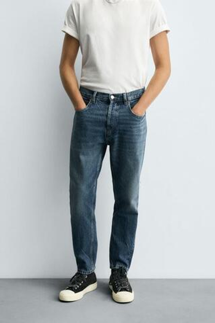 ZARA УКОРОЧЕННЫЕ ДЖИНСЫ SLIM FIT, СИНИЙ