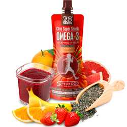 Супер-снек 28SEEDS, смузи без сахара Чиа Омега-3 Клубника-Апельсин, омега 6, клетчатка, протеин, Полезное фруктовое пюре, Веган суперфуд