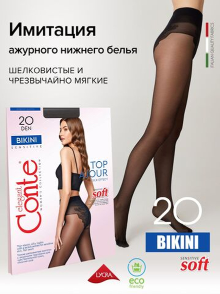 CONTE Bikini колготки c ажур. трусиками 20 den nero р.3