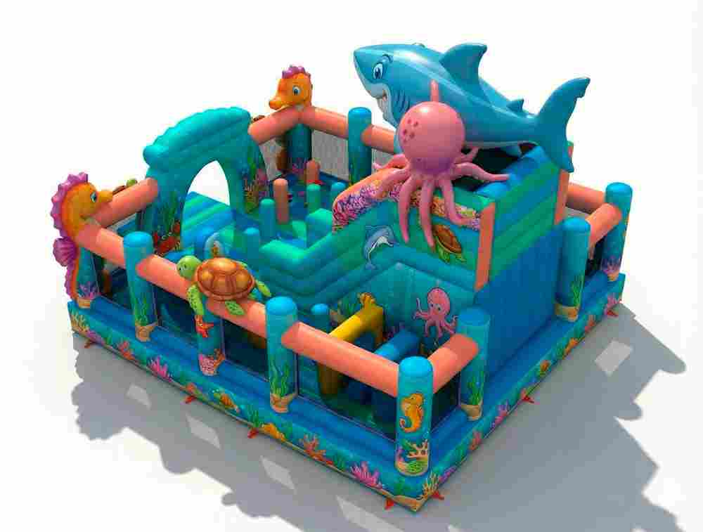 Коммерческий надувной батут «Тропический риф», 7×5×5,6 м, с горкой