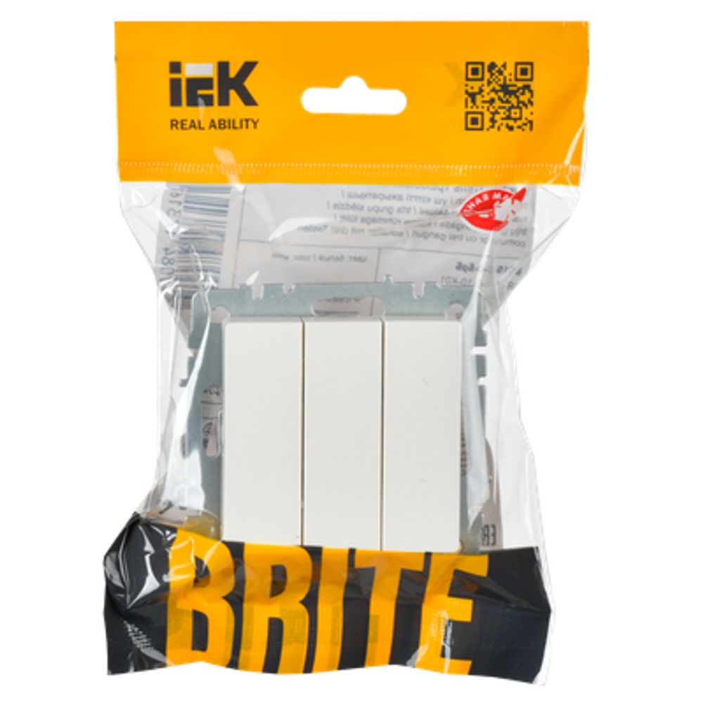 BRITE Выключатель 3-клавишный 10А ВС10-3-0-БрБ белый IEK