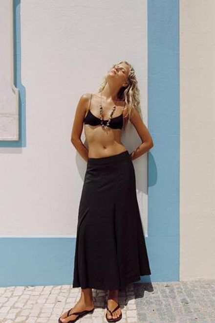 ZARA ЮБКА МИДИ СВОБОДНОГО КРОЯ, ЧЕРНЫЙ