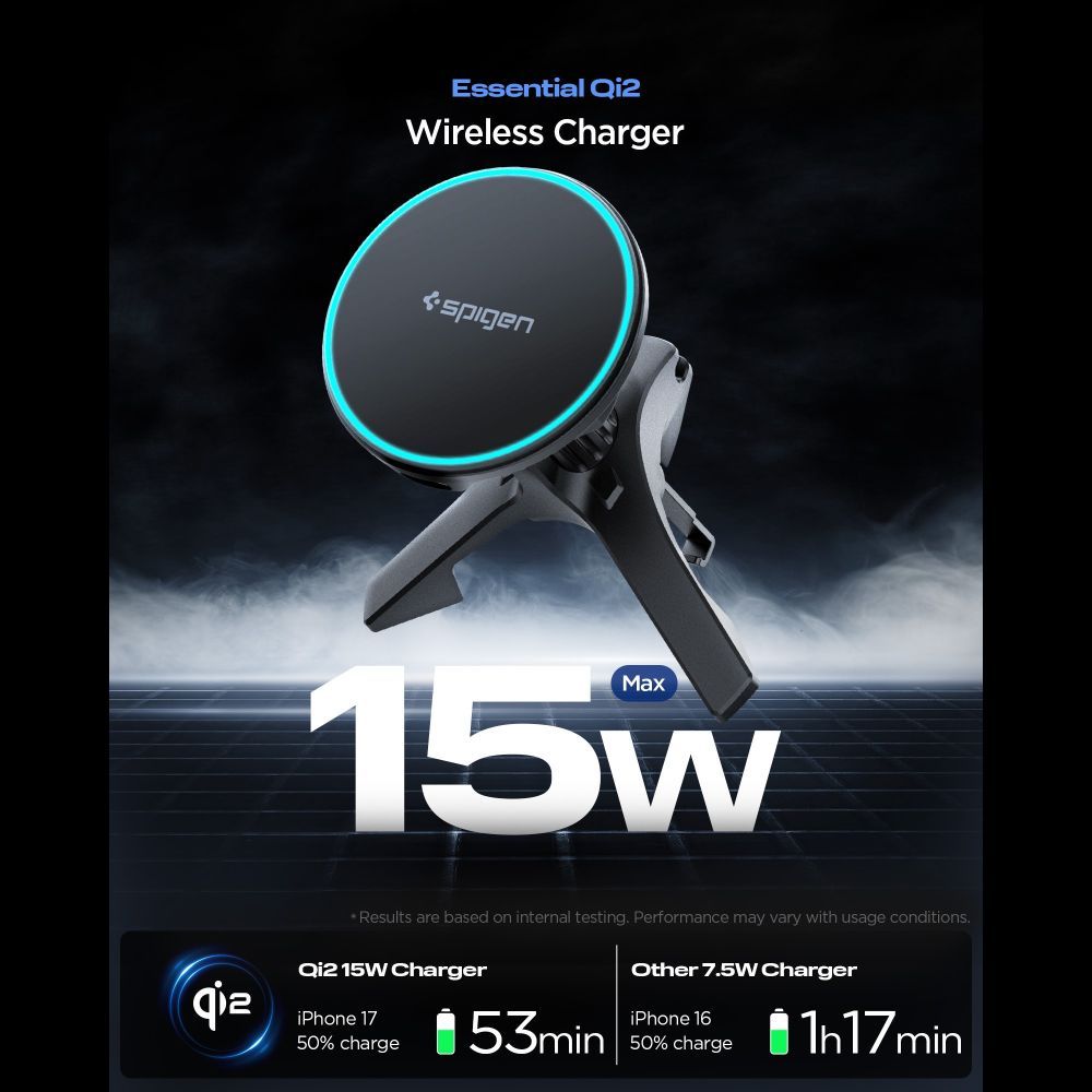Автодержатель с беспроводной зарядкой на дефлектор Spigen EV15MAQ MAGNETIC Magsafe 15W QI2 BLACK