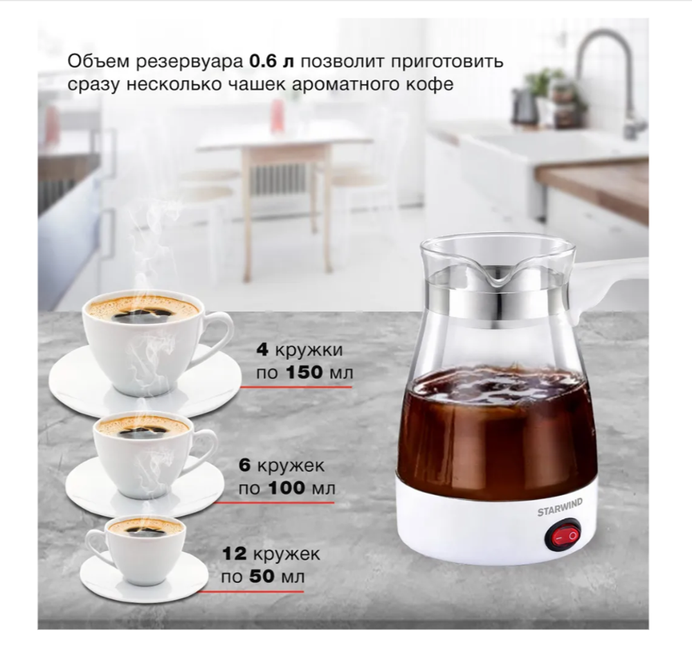 Турка электрическая Starwind STG6050 стекло