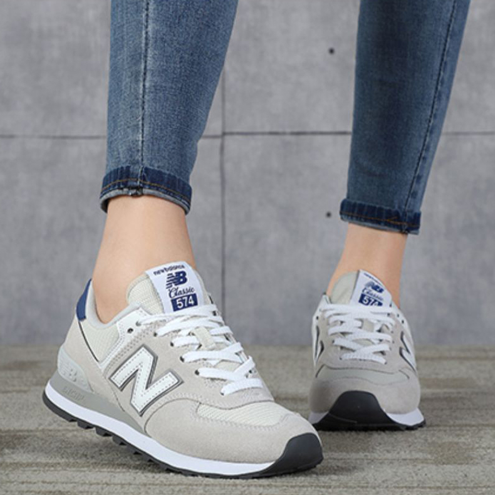 New Balance NB 574 round head lace-up anti-fur fabric first layer cowhide shock absorption, non-slip, wear-resistant, breathable, balanced, lightweight, low-cut running shoes for men and women with the same silver gray