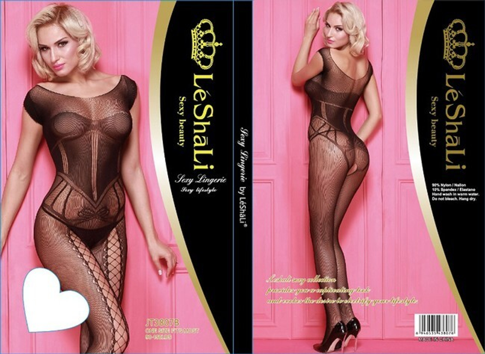 Комбинезон-сетка черный с рисунком (Цвет: черный)