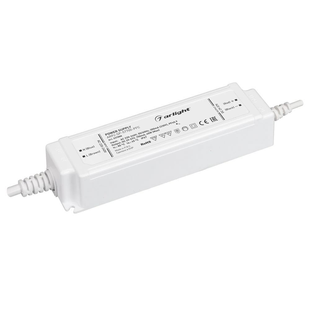 Блок питания ARPJ-SP-57700-PFC (40W, 29-57V, 0.7A) (Arlight, IP67 Пластик, 5 лет) 037888