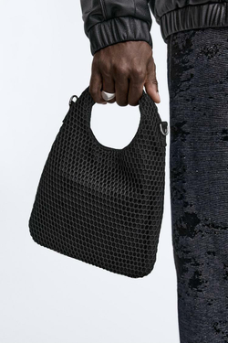 ZARA НЕБОЛЬШАЯ СЕТЧАТАЯ СУМКА, ЧЕРНЫЙ