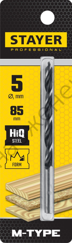 STAYER ″M-type″ 5,0x85/60мм, сверло спиральное по дереву, М-образная заточка (2942-085-05)