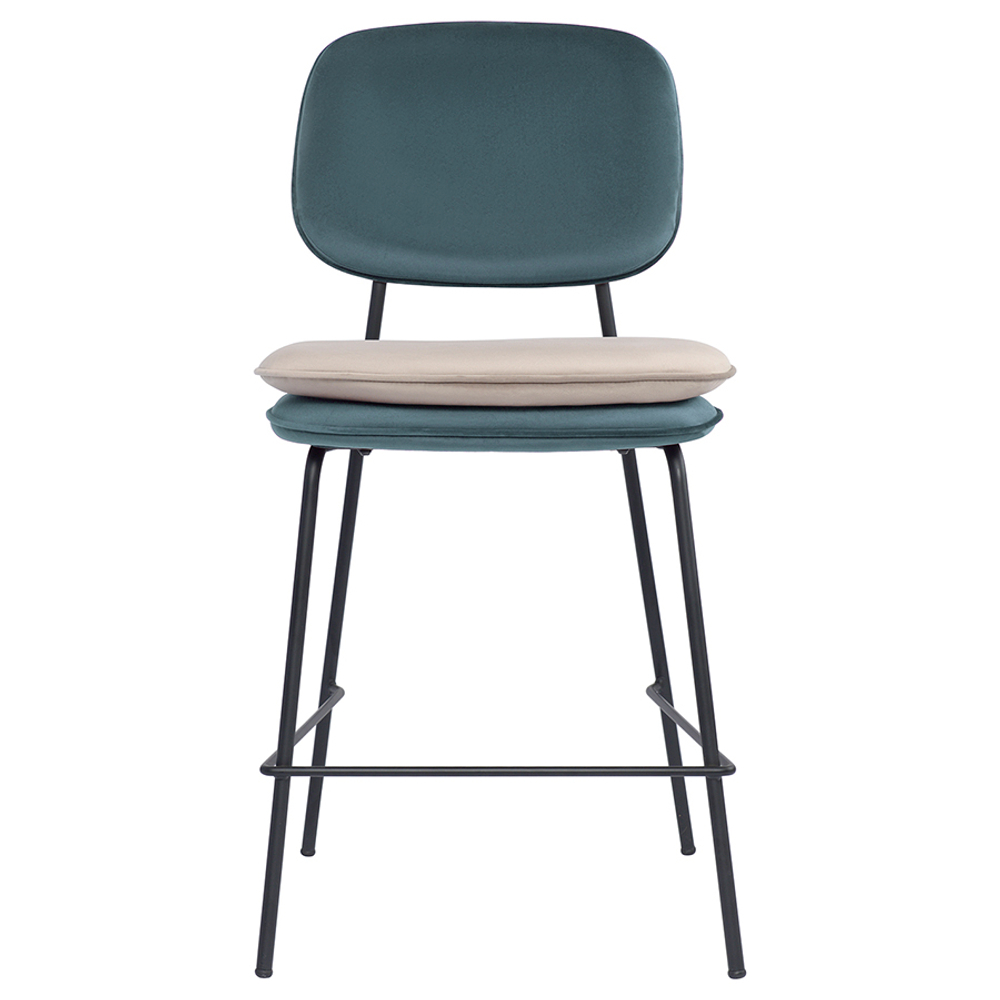 Стул полубарный Bergenson Bjorn Pea, велюр, сине-зеленый/бежевый