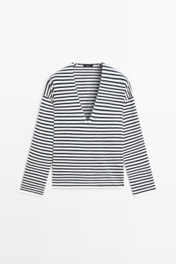 Massimo Dutti свитер с V-образным вырезом, натуральный/кремовый