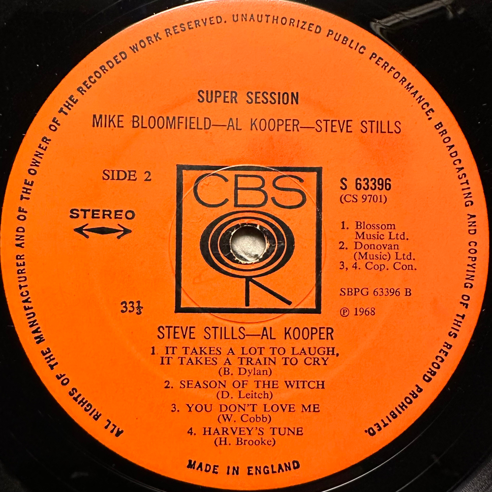 Mike Bloomfield / Al Kooper / Steve Stills - Super Session (Англия 1968г.)