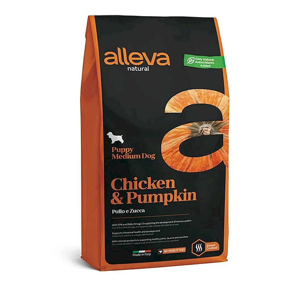Сухой корм Alleva Natural Chicken &amp; Pumpkin Puppy Medium для щенков средних пород с курицей, пакет 800 г