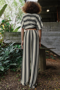 ZARA БРЮКИ WIDE LEG ИЗ ТКАНИ В ДЕРЕВЕНСКОМ СТИЛЕ, ЭКРЮ/ЧЕРНЫЙ