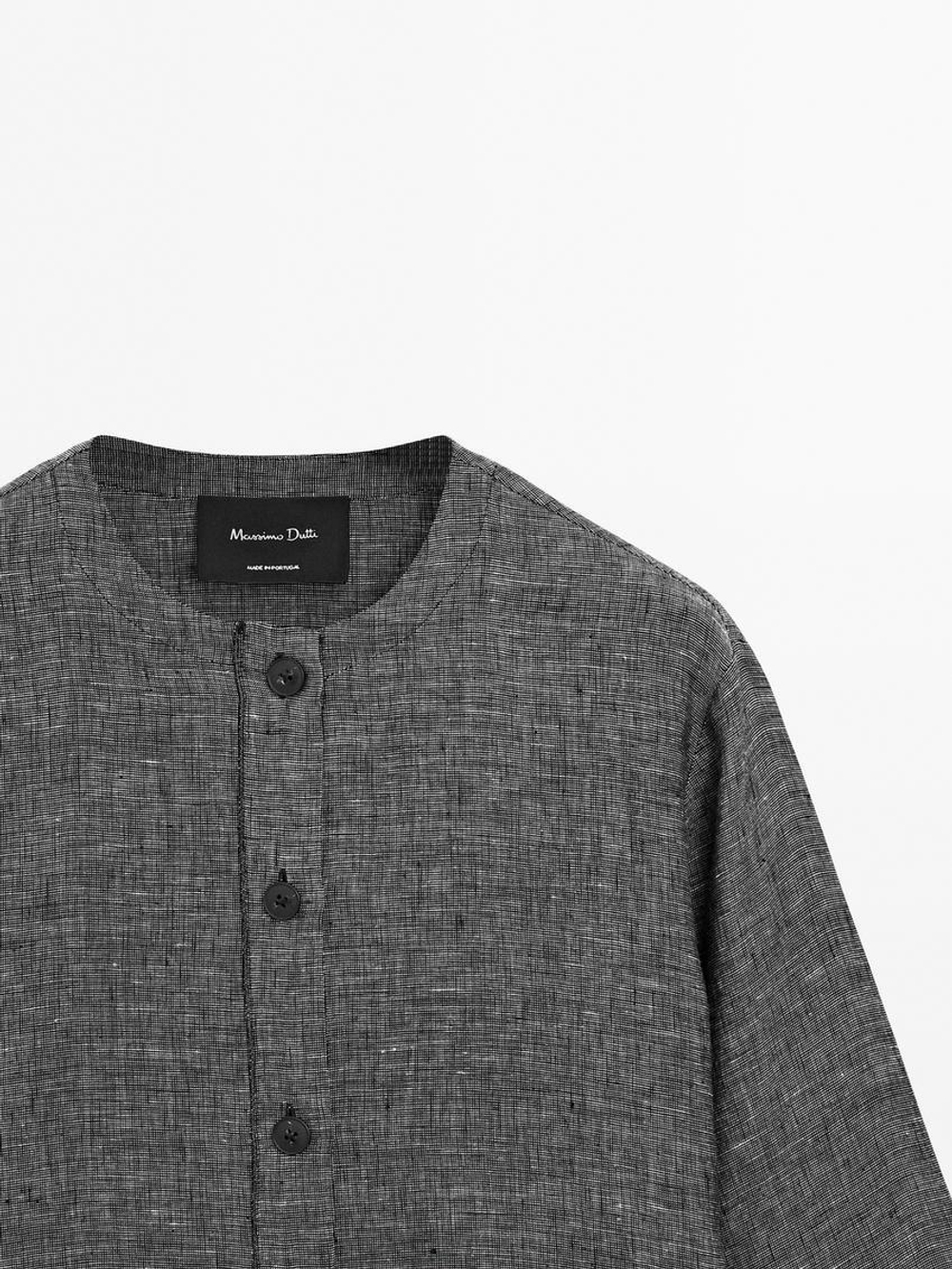 Massimo Dutti Куртка из 100% льна с декоративной отделкой, черный