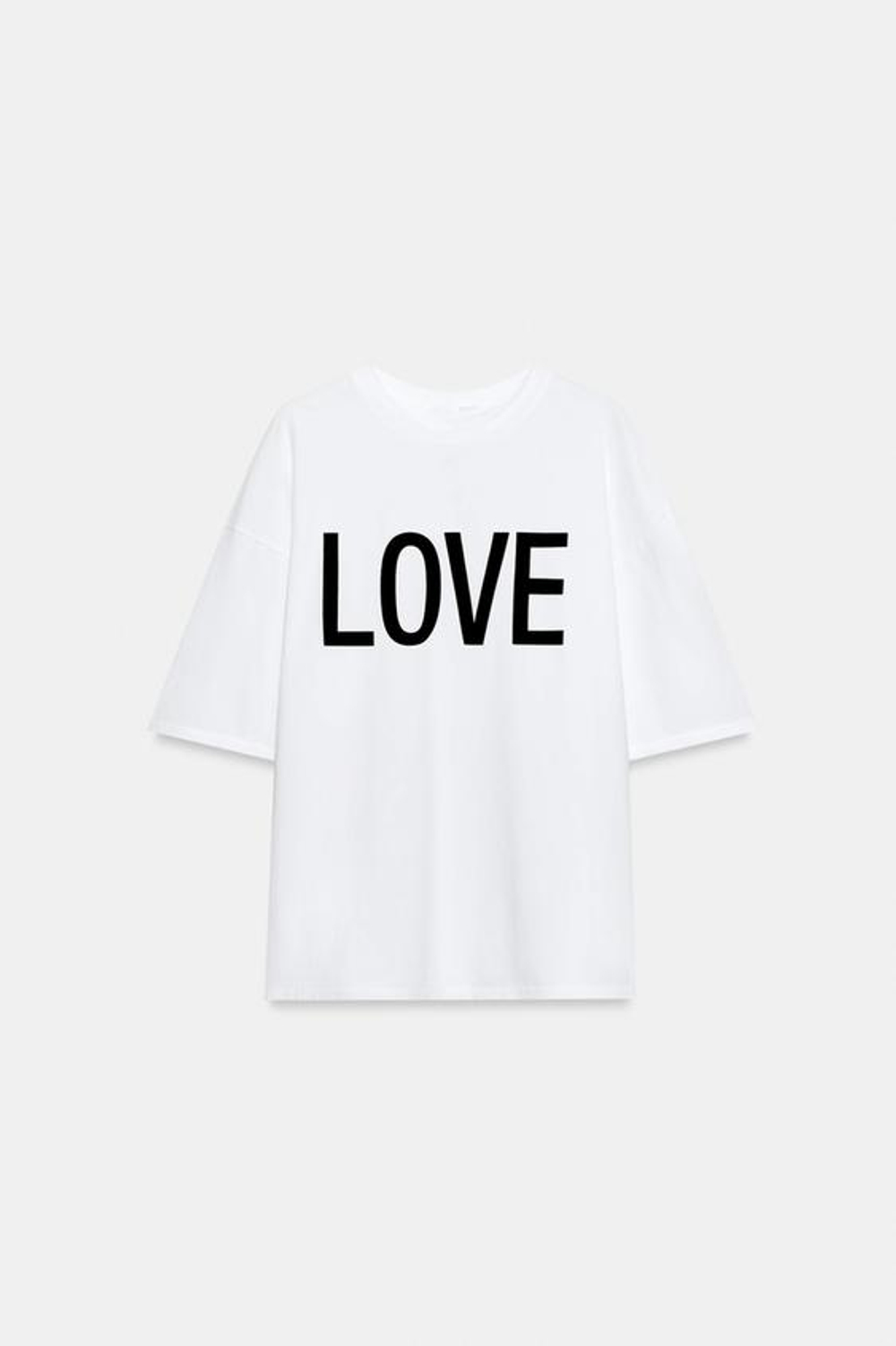 ZARA ФУТБОЛКА ОВЕРСАЙЗ С НАДПИСЬЮ, БЕЛЫЙ