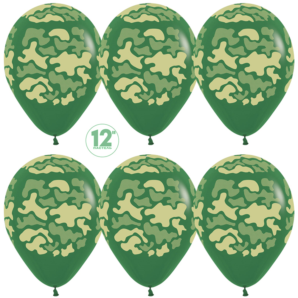 Воздушный Шар (12''/30 см) Камуфляж, Темно-зеленый (032), пастель, 5 ст