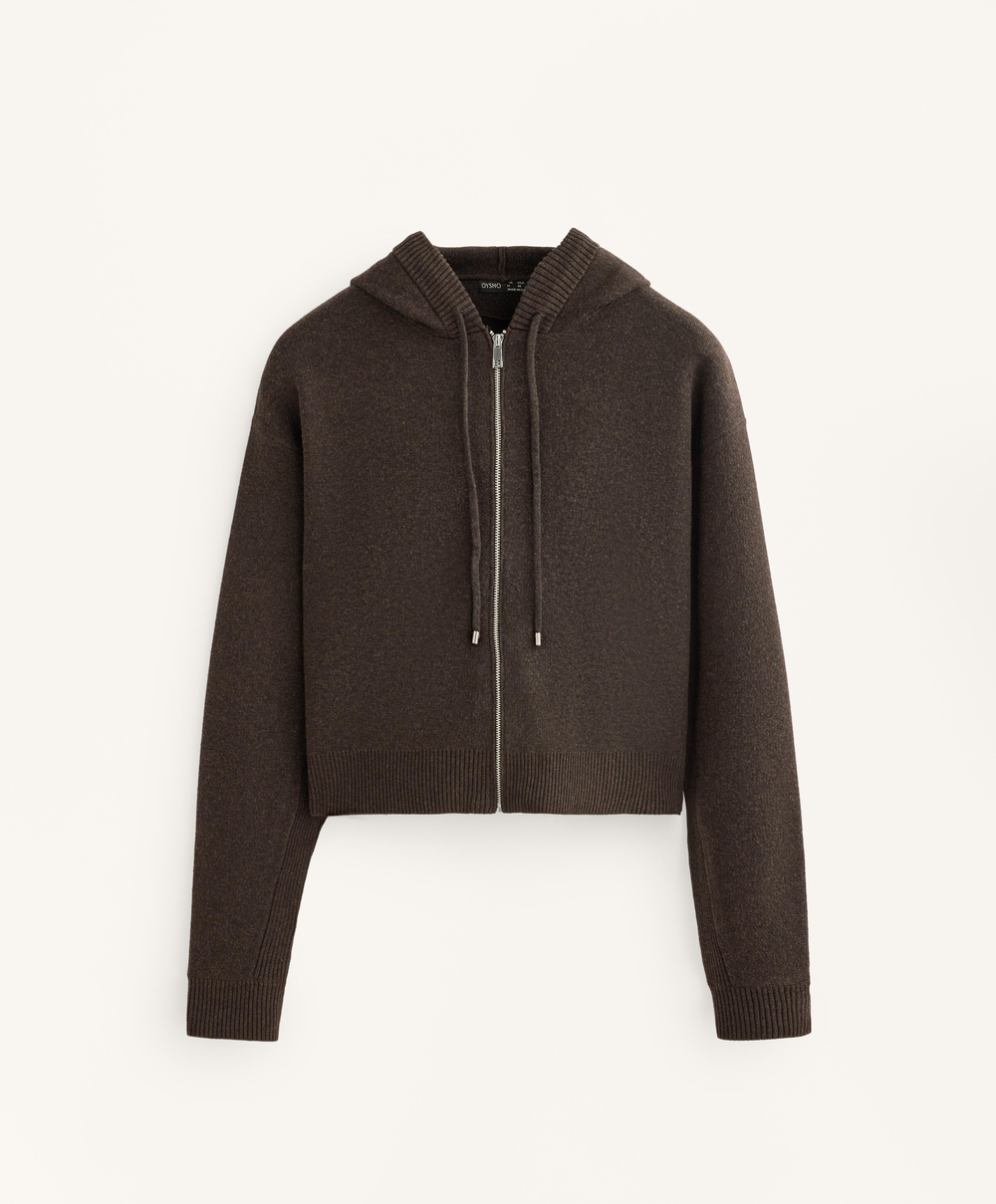 Oysho Вязаная куртка с капюшоном, коричневый