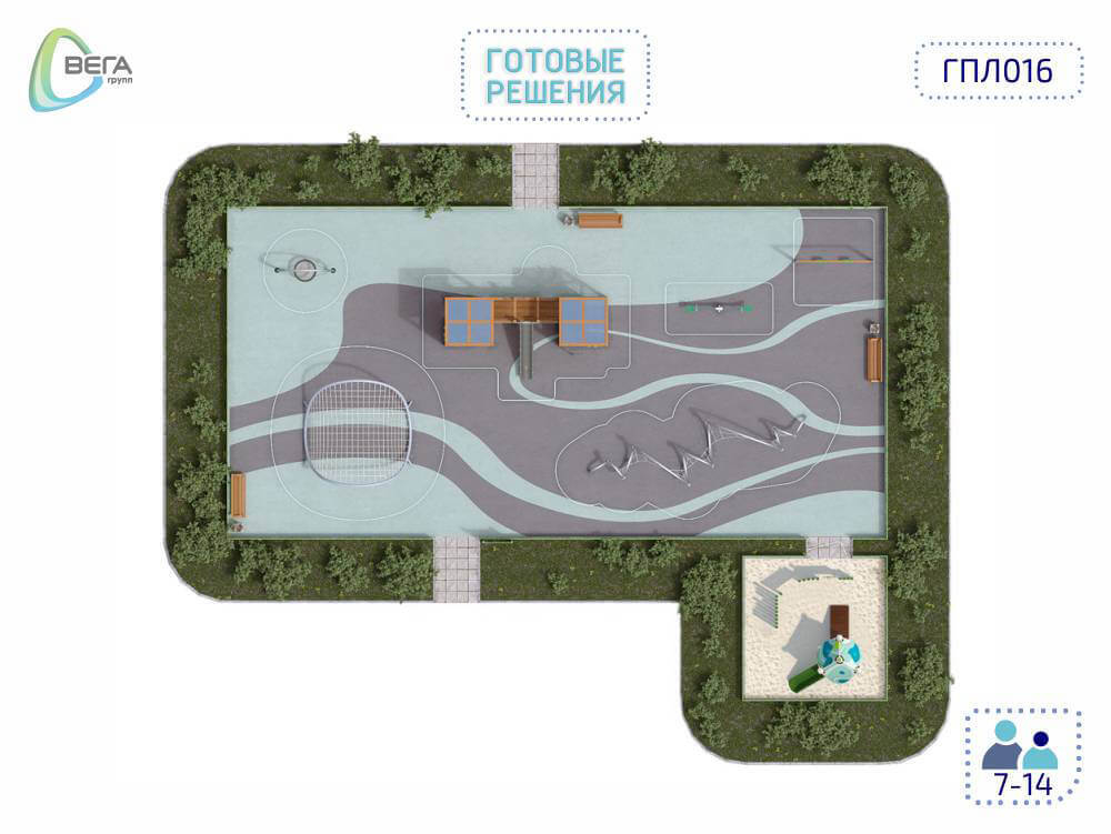 Игровая площадка для детей от 7 до 14 лет 22,5 x 16,5 x 4,04 м ГПЛ016