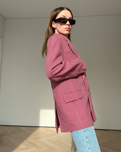 Жакет двубортный малиновый из шерсти