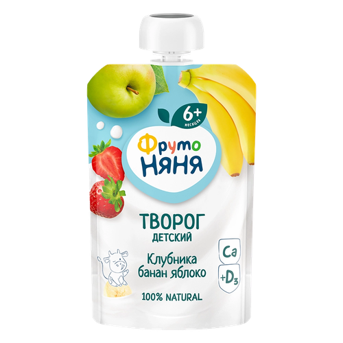 «ФрутоНяня» творог с клубникой, бананом и яблоком 4,2% 90г