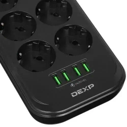 Сетевой фильтр, 6 розеток, длина шнура 2 м, цвет: черный