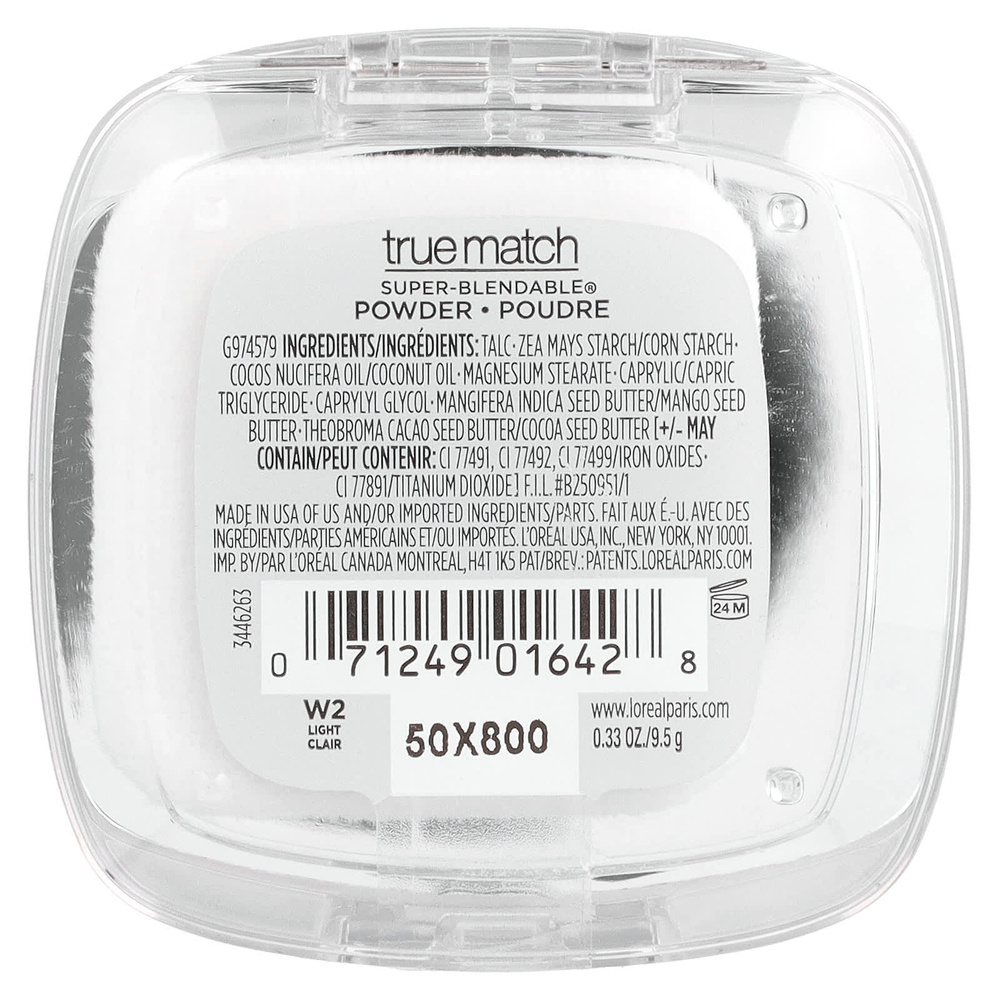 L'Oréal, True Match, супер-смешиваемая пудра, W2, светлая слоновая кость, 9,5 г (0,33 унции)