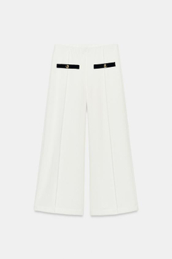 ZARA БРЮКИ-КЮЛОТЫ ИЗ РЕЛЬЕФНОЙ ТКАНИ, ЭКРЮ/ТЕМНО-СИНИЙ