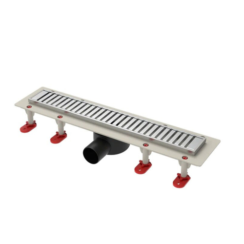 Трап линейный ТП-55.1D-800 решетка и рамка из нерж. стали, с гориз. выходом D50 мм