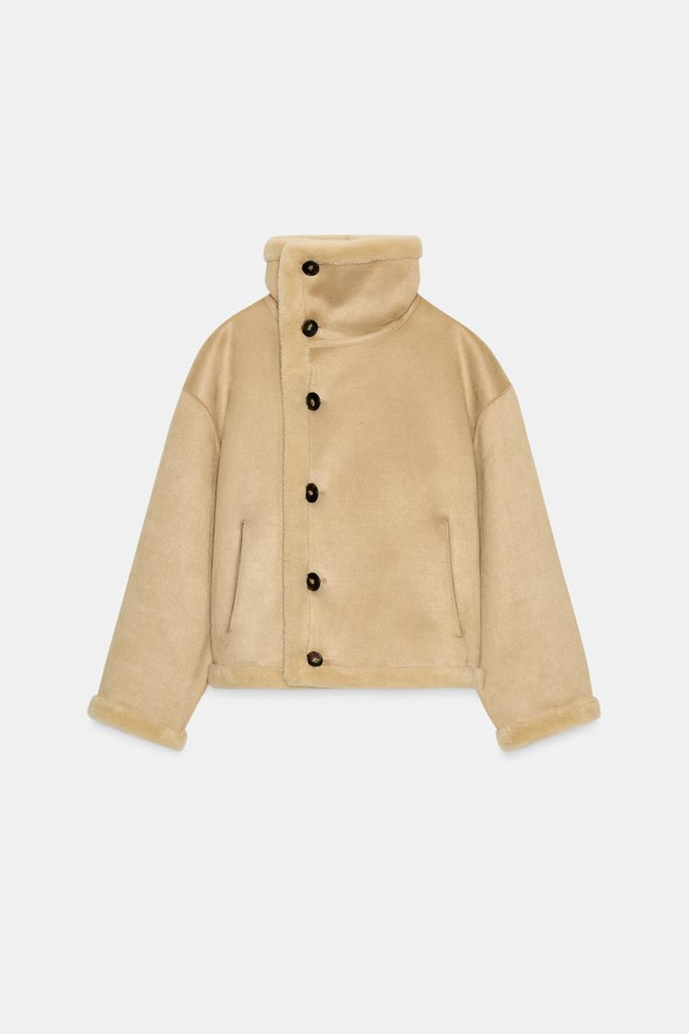 ZARA ДВУСТОРОННЯЯ КУРТКА-ДУБЛЕНКА, ЭКРЮ