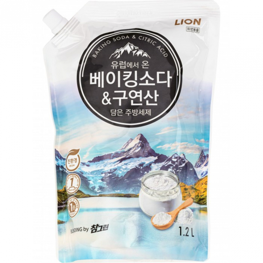 LION CHARMGREEN Baking Soda&Citric Acid 1,2L Refill Средство для мытья посуды Baking soda & Citric acid Сода и Лимонная кислота 1,2л