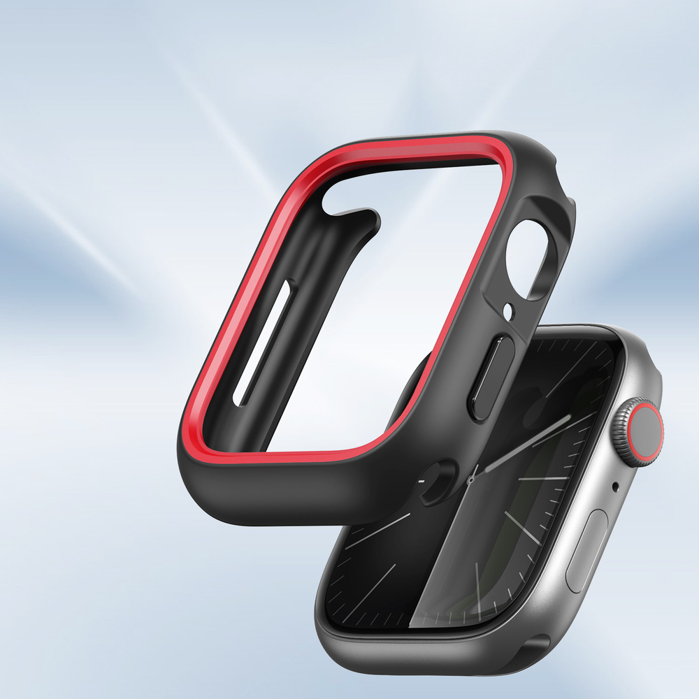 Чехол-бампер для часов Apple Watch 45 мм для моделей 7, 8 и 9 серии, черный с красными вставками (Black/Red) от Dux Ducis, серия Bamo Series Case