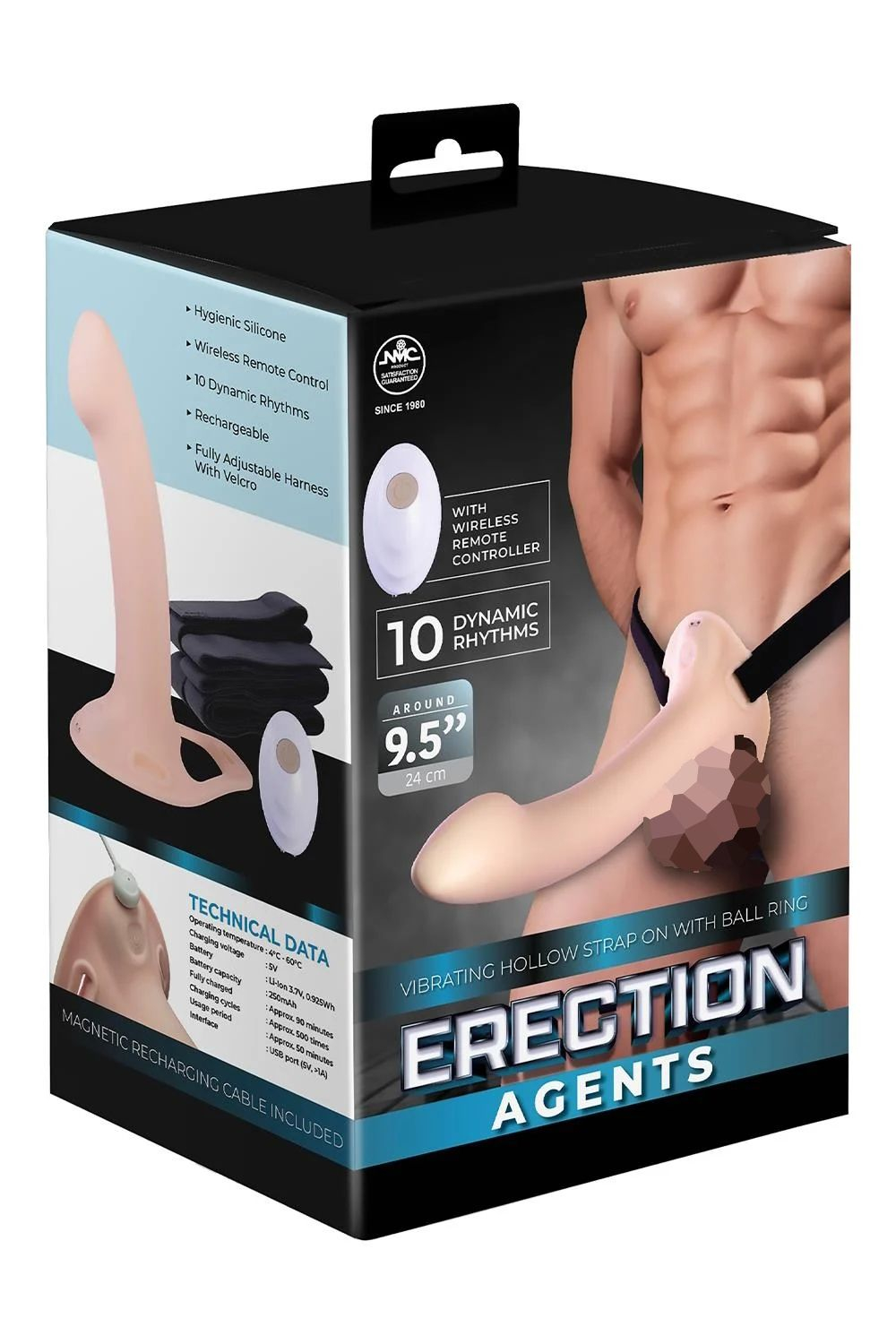 Телесный полый страпон с вибрацией Erection Agents - 24,1 см. (Цвет: телесный с черным)