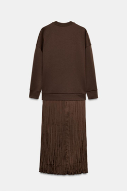 ZARA КОНТРАСТНОЕ ПЛАТЬЕ, КОРИЧНЕВЫЙ